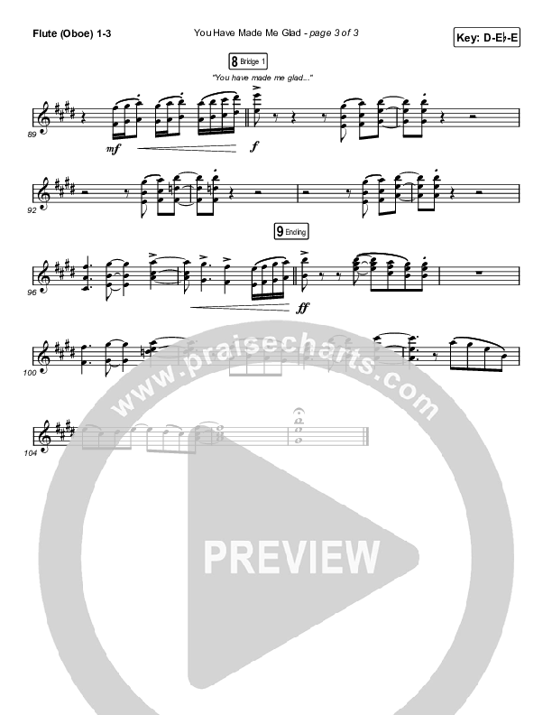 You Have Made Me Glad (Worship Choir SAB) Flute/Oboe 1/2/3 (Charity Gayle / Arr. Erik Foster)