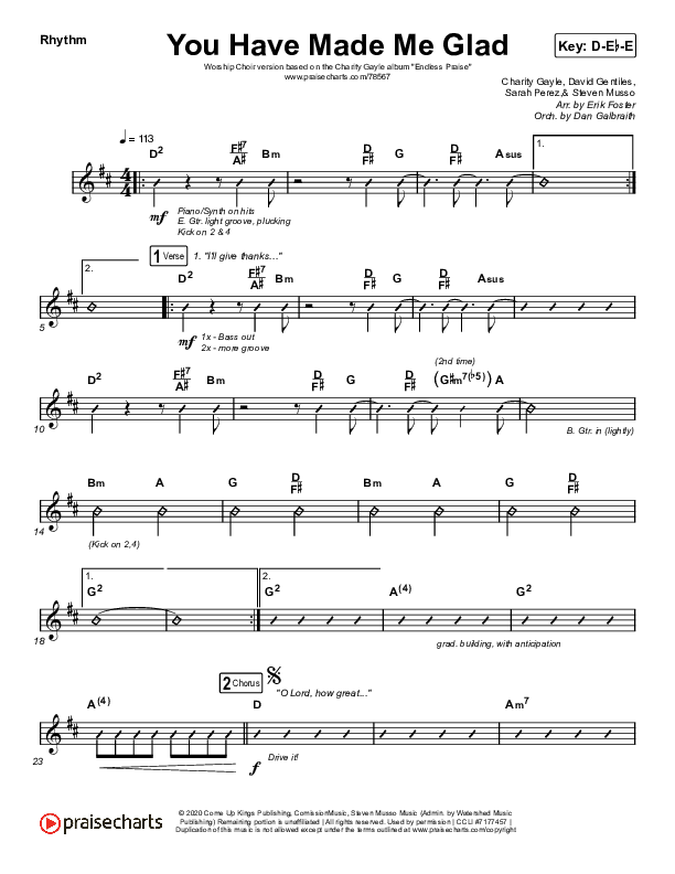 You Have Made Me Glad (Worship Choir SAB) Rhythm Chart (Charity Gayle / Arr. Erik Foster)