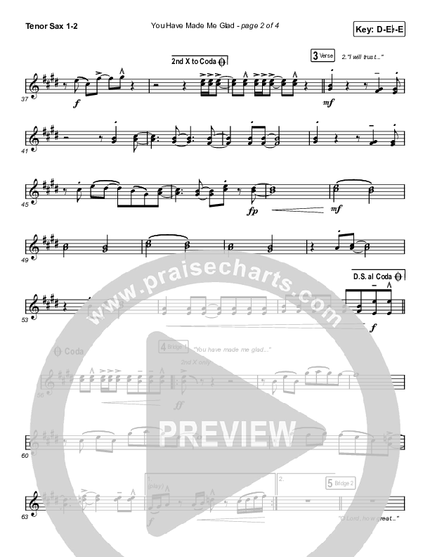 You Have Made Me Glad (Worship Choir SAB) Tenor Sax 1/2 (Charity Gayle / Arr. Erik Foster)