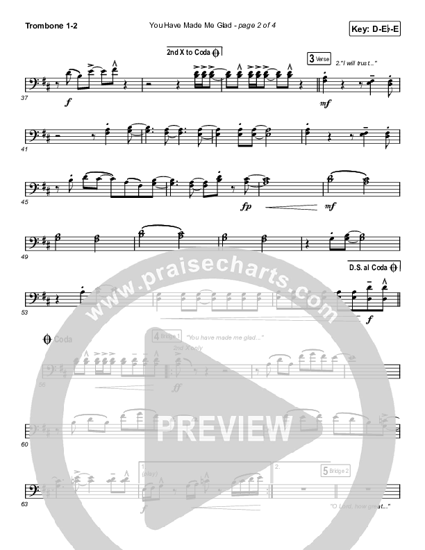 You Have Made Me Glad (Worship Choir SAB) Trombone 1/2 (Charity Gayle / Arr. Erik Foster)