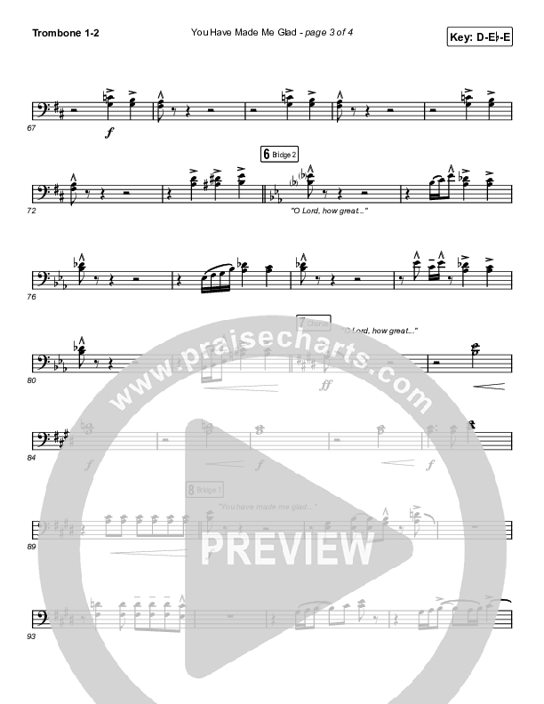 You Have Made Me Glad (Worship Choir SAB) Trombone 1/2 (Charity Gayle / Arr. Erik Foster)