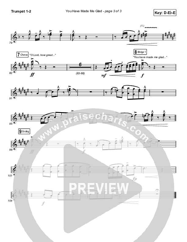 You Have Made Me Glad (Worship Choir SAB) Trumpet 1,2 (Charity Gayle / Arr. Erik Foster)