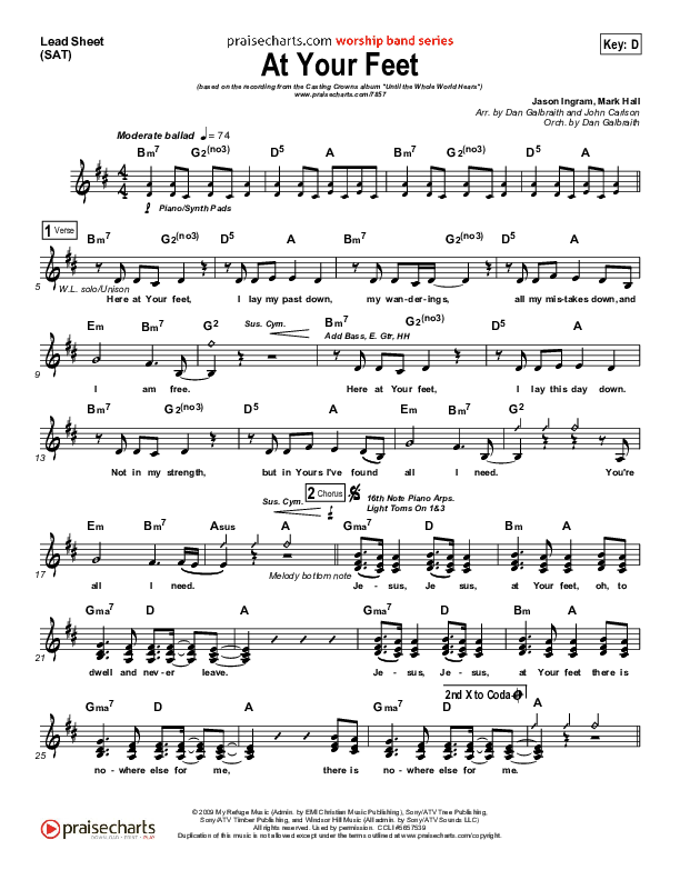 At Your Feet Lead Sheet (Casting Crowns)