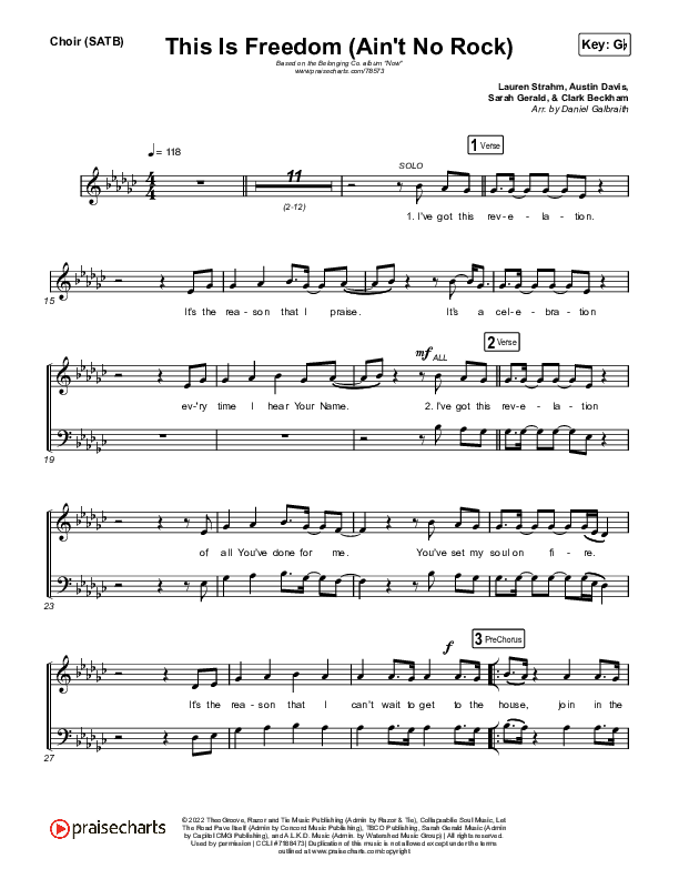 This Is Freedom (Ain't No Rock) (Live) Choir Sheet (SATB) (The Belonging Co / Natalie Grant)