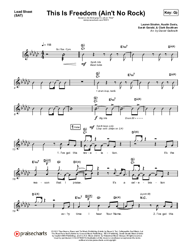 This Is Freedom (Ain't No Rock) (Live) Lead Sheet (SAT) (The Belonging Co / Natalie Grant)