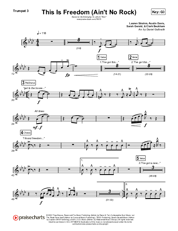 This Is Freedom (Ain't No Rock) (Live) Trumpet 3 (The Belonging Co / Natalie Grant)