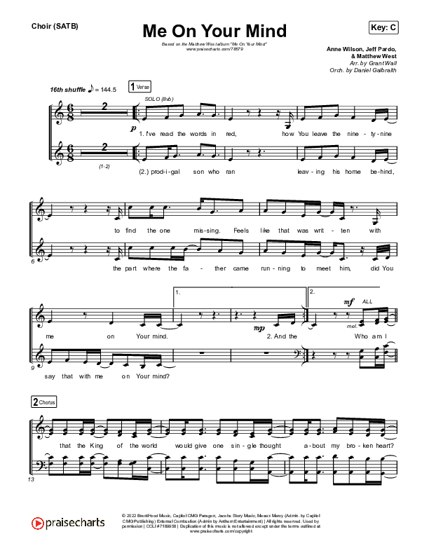 Me On Your Mind Choir Sheet (SATB) (Matthew West)