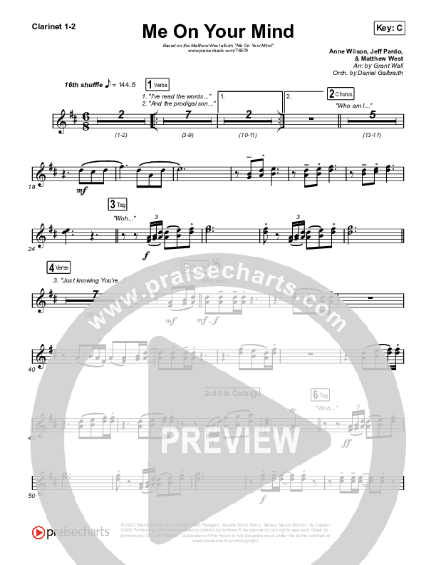 Me On Your Mind Clarinet 1/2 (Matthew West)