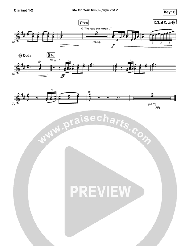 Me On Your Mind Clarinet 1/2 (Matthew West)