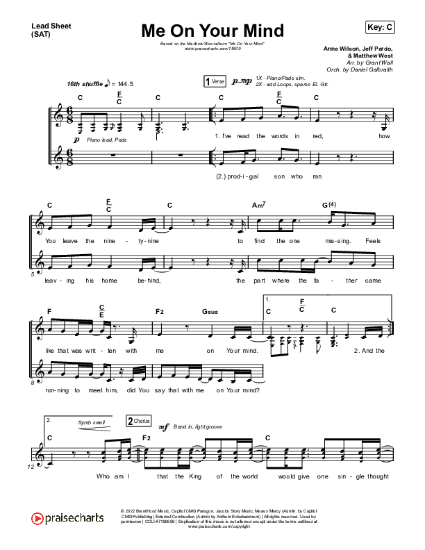 Me On Your Mind Lead Sheet (SAT) (Matthew West)