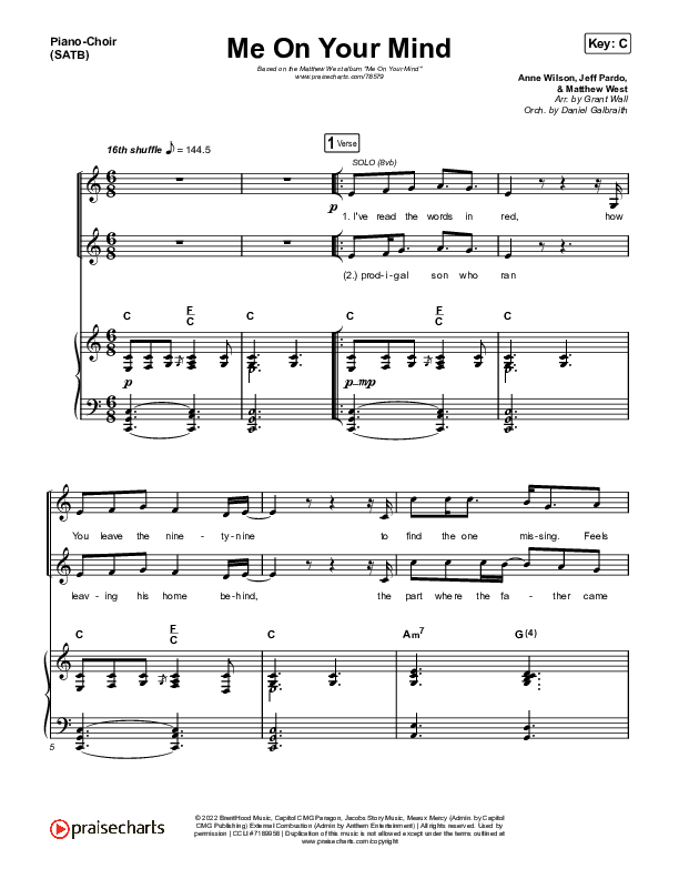 Me On Your Mind Piano/Vocal (SATB) (Matthew West)