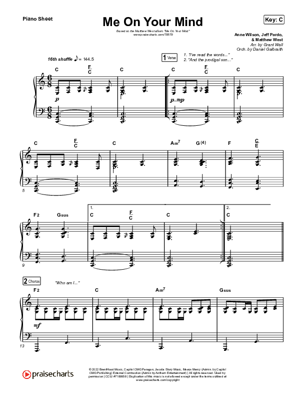 Me On Your Mind Piano Sheet (Matthew West)