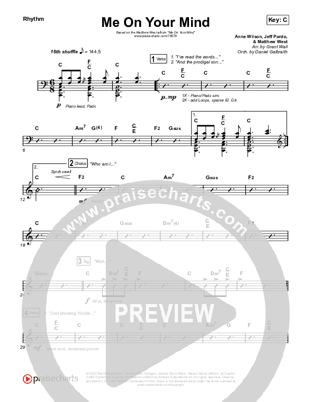 Me On Your Mind Rhythm Chart (Matthew West)