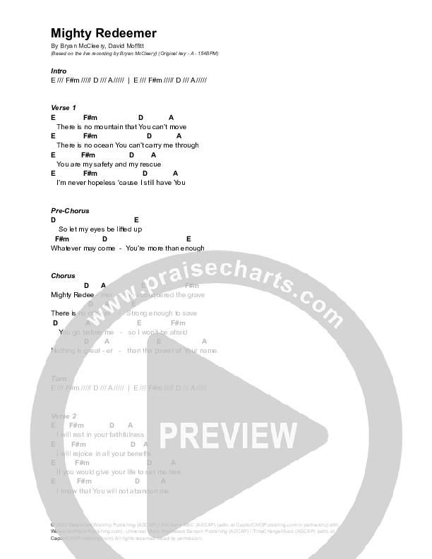 Mighty Redeemer Chord Chart (Bryan McCleery)