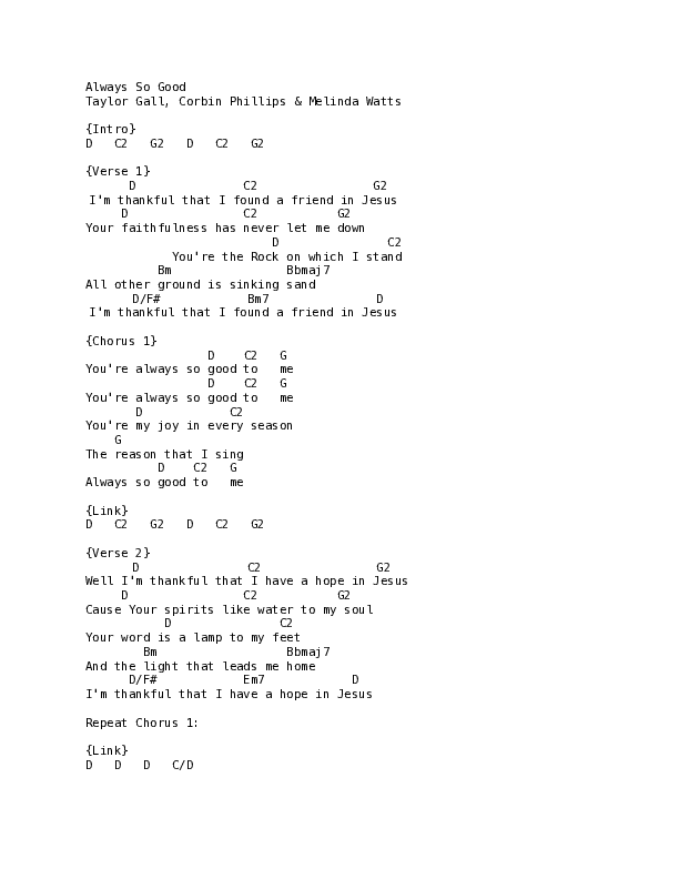 Always So Good (Live) Chord Chart (Thrive Worship)