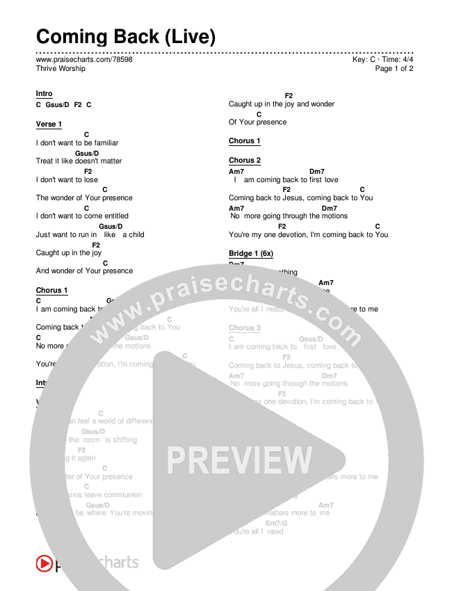 Coming Back (Live) Chords & Lyrics (Thrive Worship)