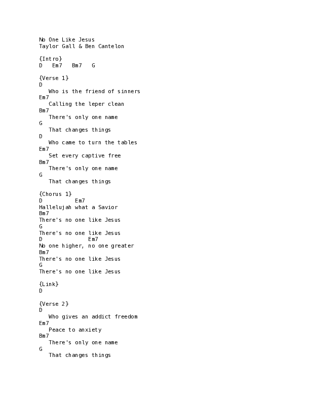 No One Like Jesus (Live) Chord Chart (Thrive Worship)