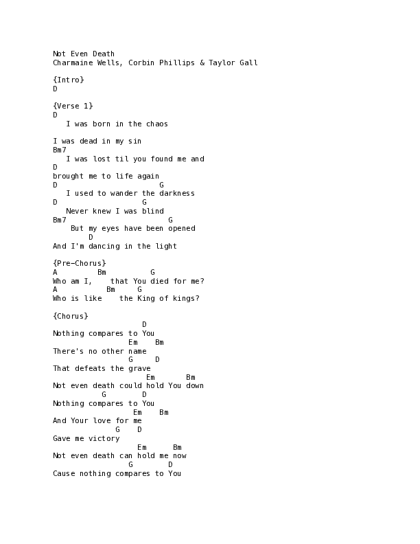 Not Even Death (Live) Chord Chart (Thrive Worship)