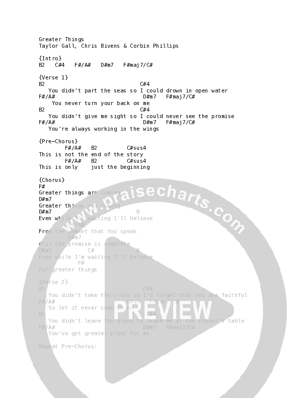 Greater Things (Live) Chord Chart (Thrive Worship)