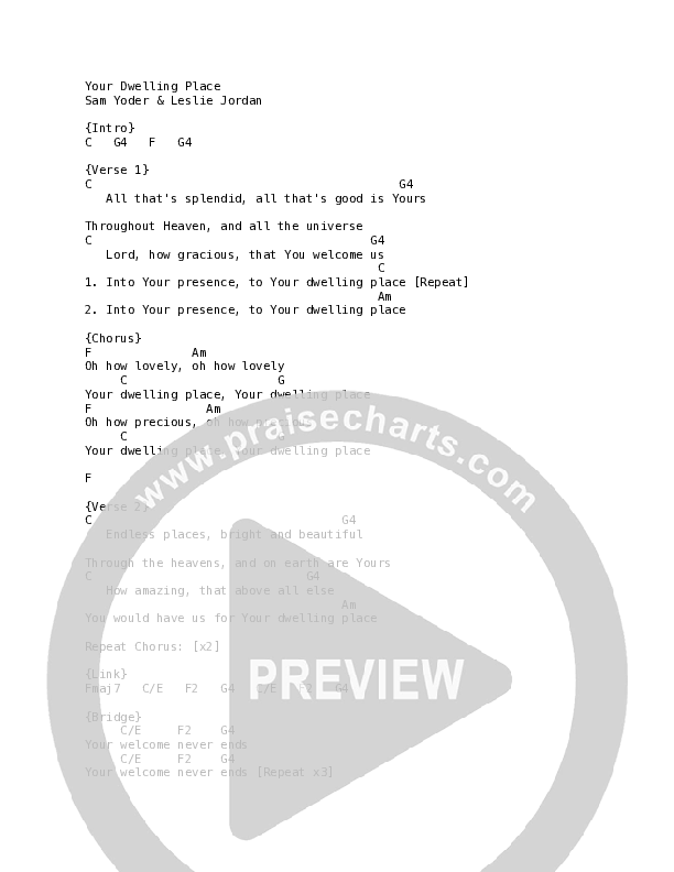 Your Dwelling Place Chord Chart (Vineyard Worship / Annabeth Morgan)