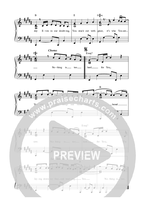 Nothing Is Too Hard For You Lead Sheet (SAT) (Vineyard Worship / Tim Brown)