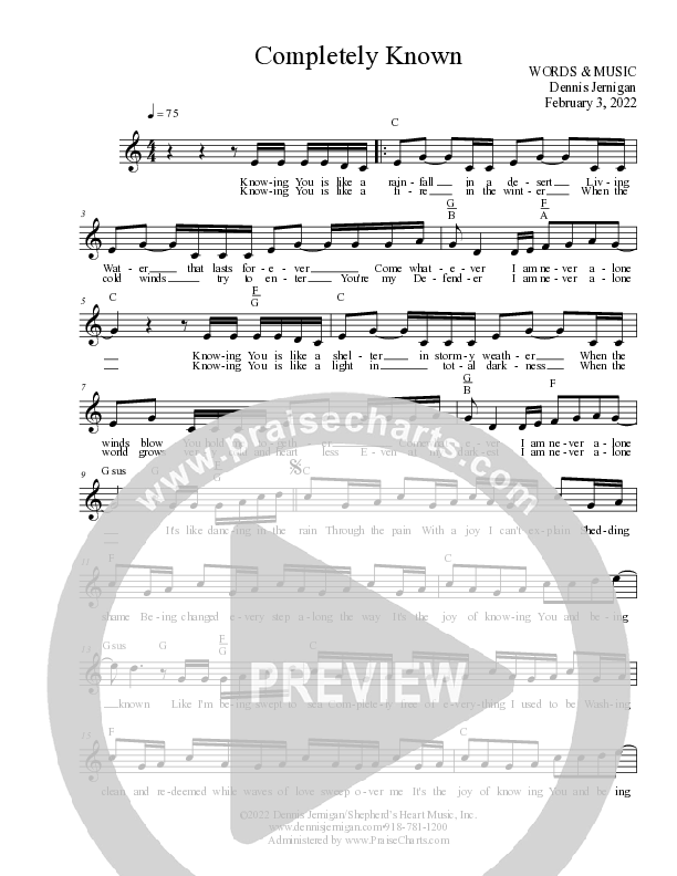 Completely Known Lead Sheet (Melody) (Dennis Jernigan)