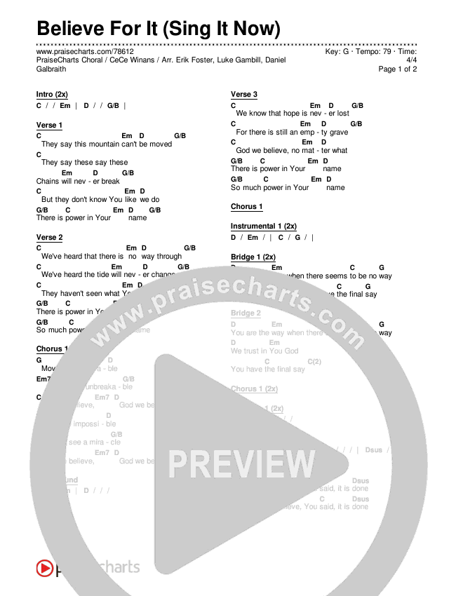 Believe For It (Sing It Now SATB) Chords & Lyrics (CeCe Winans / Arr. Erik Foster)