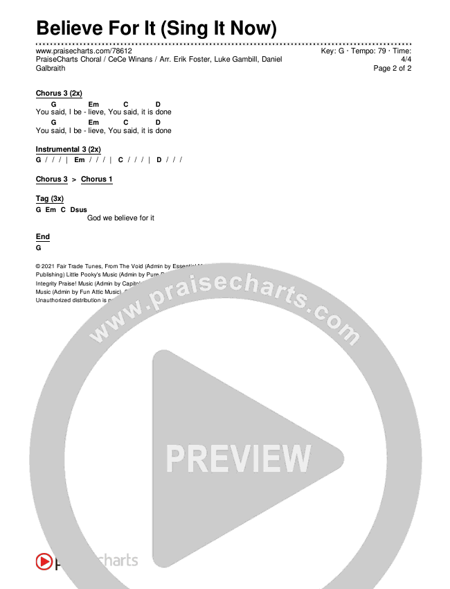 Believe For It (Sing It Now SATB) Chords & Lyrics (CeCe Winans / Arr. Erik Foster)