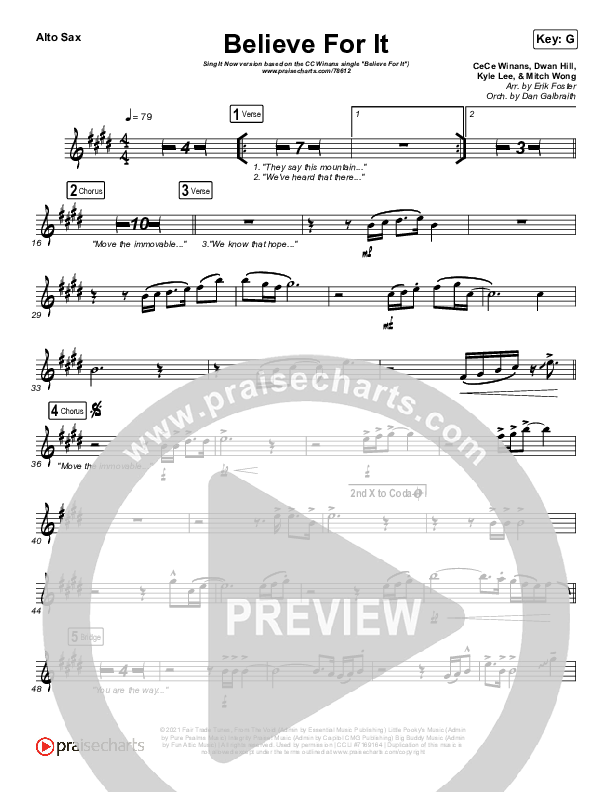 Believe For It (Sing It Now SATB) Sax Pack (CeCe Winans / Arr. Erik Foster)