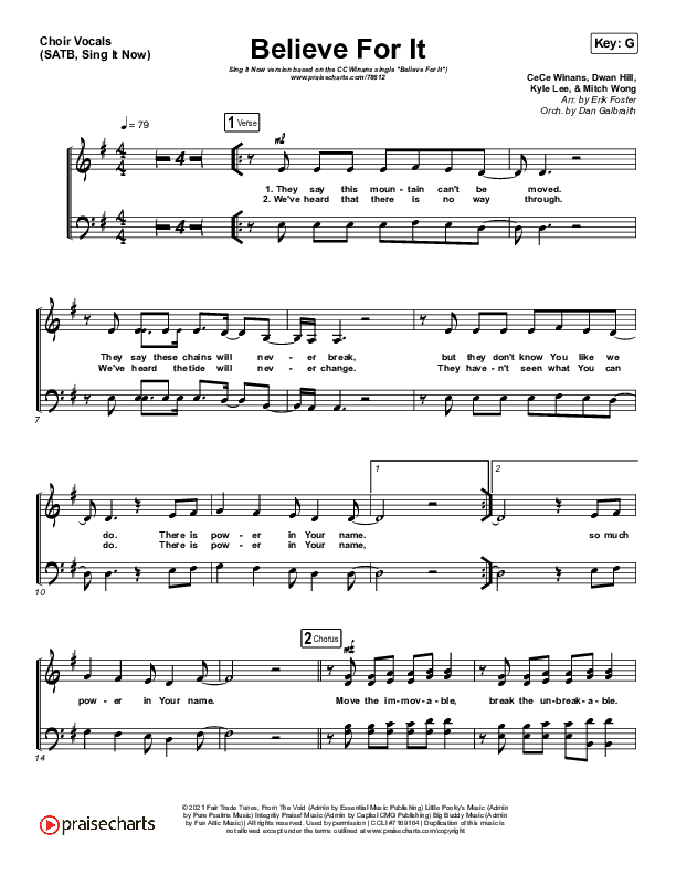 Believe For It (Sing It Now SATB) Choir Sheet (SATB) (CeCe Winans / Arr. Erik Foster)