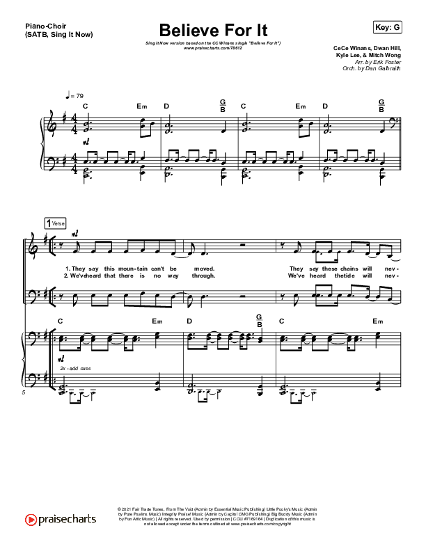 Believe For It (Sing It Now SATB) Piano/Choir (SATB) (CeCe Winans / Arr. Erik Foster)