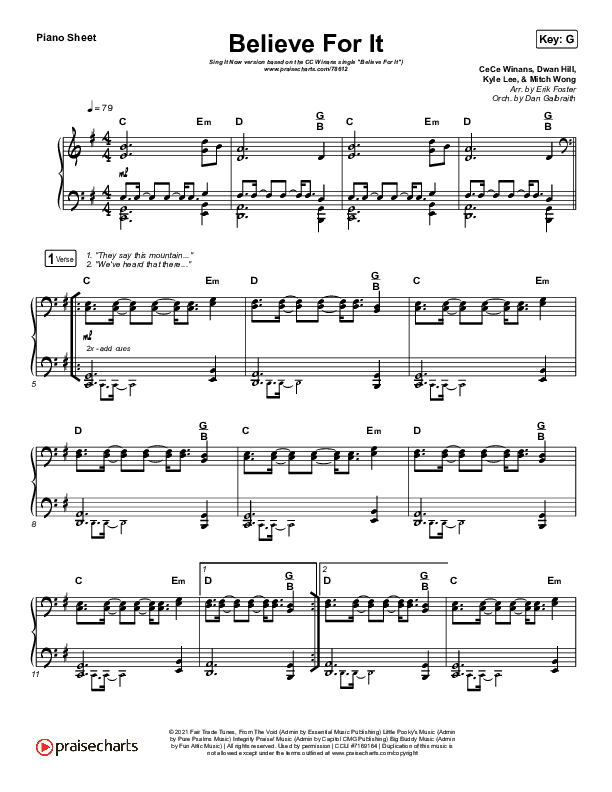 Believe For It (Sing It Now SATB) Piano Sheet (CeCe Winans / Arr. Erik Foster)