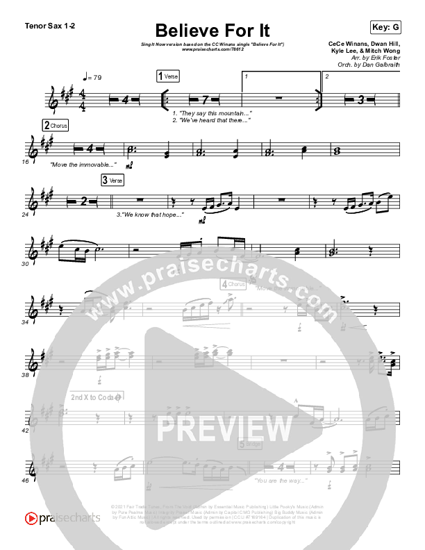 Believe For It (Sing It Now SATB) Sax Pack (CeCe Winans / Arr. Erik Foster)