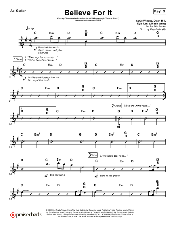 Believe For It (Worship Choir SAB) Acoustic Guitar (CeCe Winans / Arr. Erik Foster)
