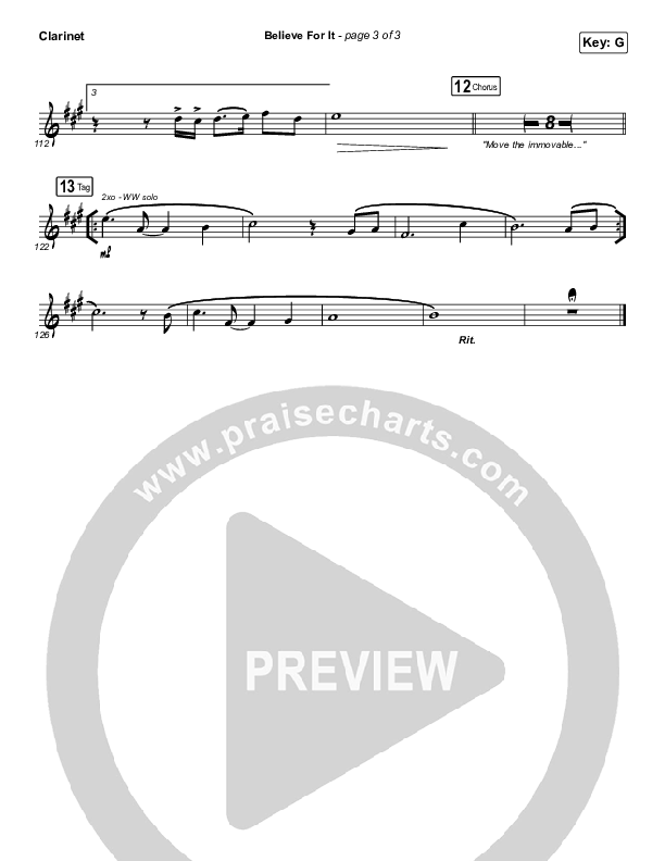 Believe For It (Worship Choir SAB) Clarinet (CeCe Winans / Arr. Erik Foster)