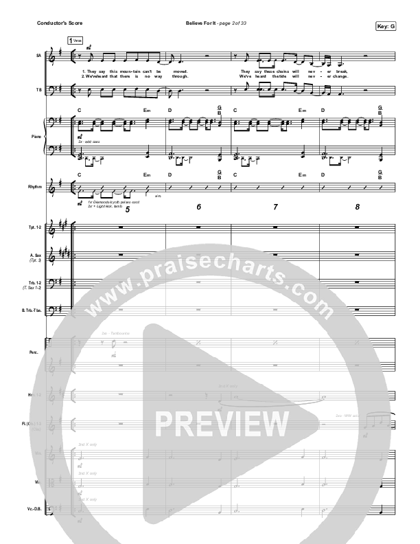 Believe For It (Worship Choir SAB) Conductor's Score (CeCe Winans / Arr. Erik Foster)