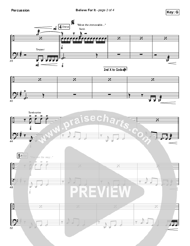 Believe For It (Worship Choir SAB) Percussion (CeCe Winans / Arr. Erik Foster)