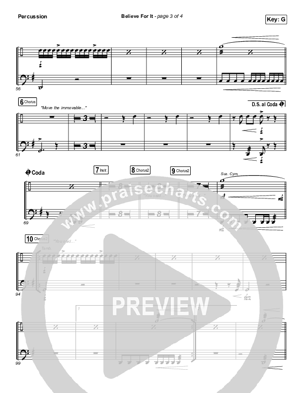 Believe For It (Worship Choir SAB) Percussion (CeCe Winans / Arr. Erik Foster)