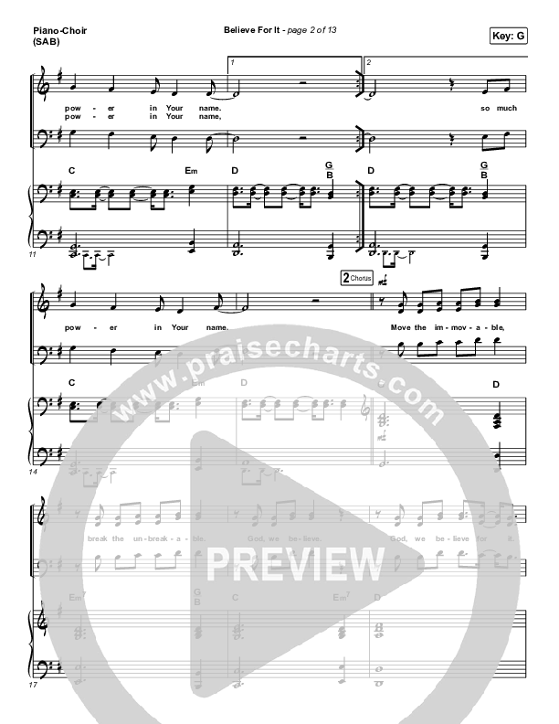 Believe For It (Worship Choir SAB) Piano/Choir (SAB) (CeCe Winans / Arr. Erik Foster)