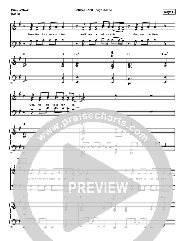 Believe For It (Worship Choir SAB) Piano/Choir (SAB) (CeCe Winans / Arr. Erik Foster)