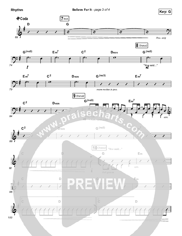 Believe For It (Worship Choir SAB) Rhythm Chart (CeCe Winans / Arr. Erik Foster)