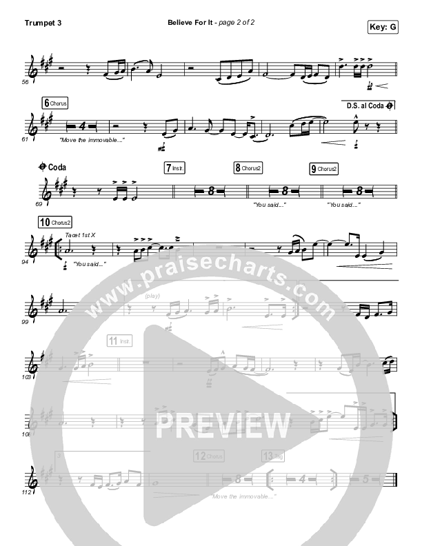Believe For It (Worship Choir SAB) Trumpet 3 (CeCe Winans / Arr. Erik Foster)