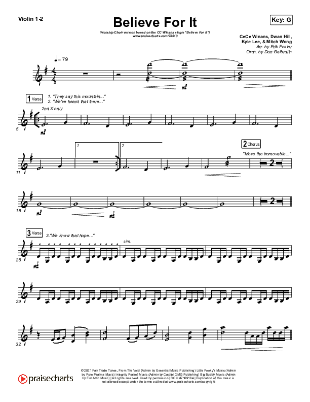 Believe For It (Worship Choir SAB) String Pack (CeCe Winans / Arr. Erik Foster)