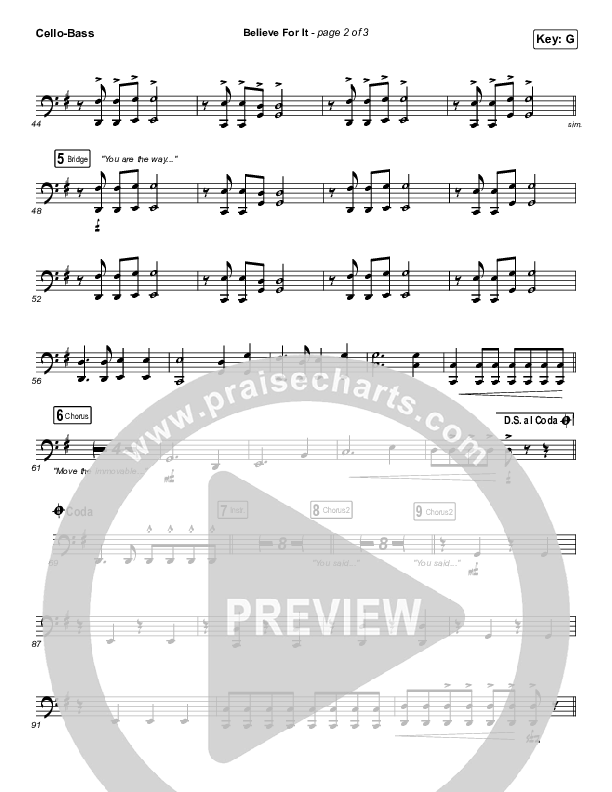 Believe For It (Unison/2-Part Choir) Cello/Bass (CeCe Winans / Arr. Erik Foster)