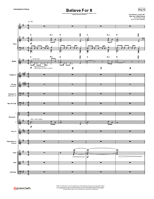 Believe For It (Unison/2-Part Choir) Conductor's Score (CeCe Winans / Arr. Erik Foster)