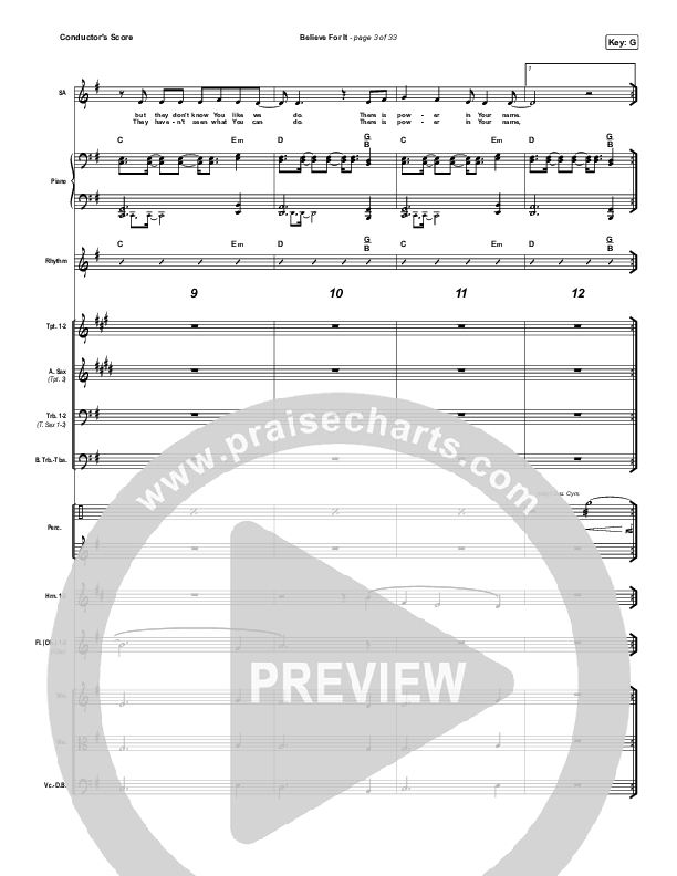 Believe For It (Unison/2-Part Choir) Conductor's Score (CeCe Winans / Arr. Erik Foster)