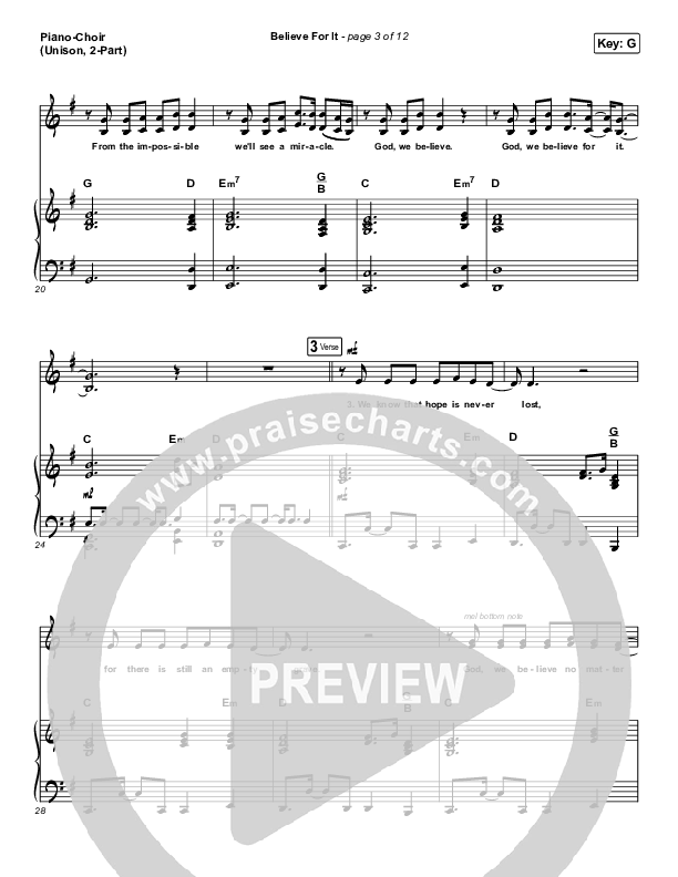 Believe For It (Unison/2-Part Choir) Piano/Choir  (Uni/2-Part) (CeCe Winans / Arr. Erik Foster)