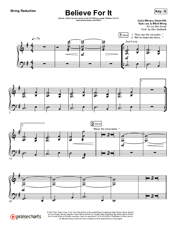 Believe For It (Unison/2-Part Choir) String Reduction (CeCe Winans / Arr. Erik Foster)