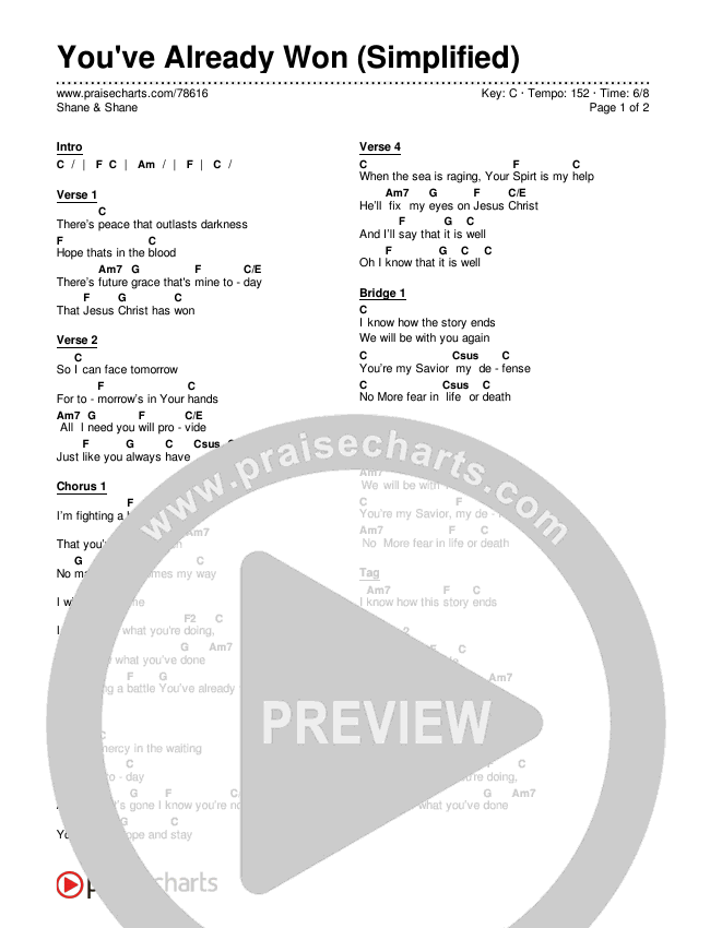 You've Already Won (Simplified) Chord Chart (Shane & Shane)