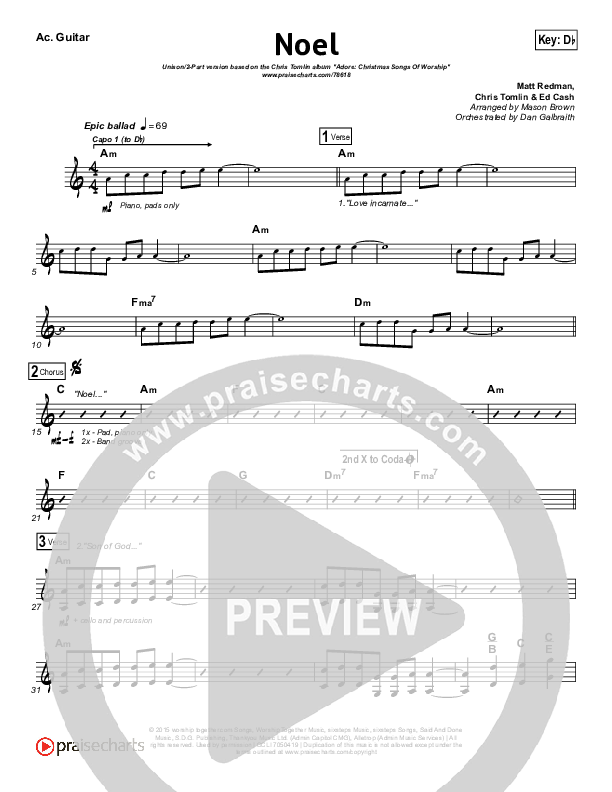 Noel (Unison/2-Part Choir) Acoustic Guitar (Lauren Daigle / Arr. Mason Brown)